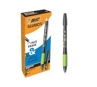 BIC Illusion Stylos-Bille Effaçables et Rechargeables à Pointe Moyenne (0,7 mm) - Noir, Boîte de 12