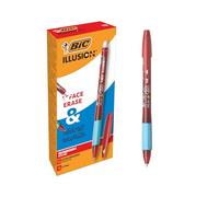 BIC Illusion Stylos-Bille Effaçables et Rechargeables à Pointe Moyenne (0,7 mm) - Rouge, Boîte de 12