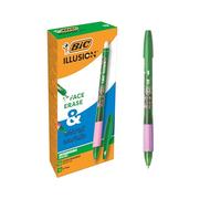 BIC Illusion Stylos-Bille Effaçables et Rechargeables à Pointe Moyenne (0,7 mm) - Vert, Boîte de 12