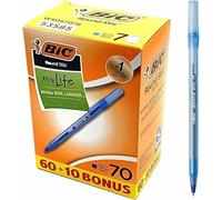 Bic Inc Xtra Life Lot de 70 stylos à bille ronds Stic - Écriture 90 % plus longue - Corps souple et flexible pour une prise en main confortable - Pointe en tungstène, moyenne 1,0 mm - Encre bleue