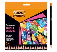 BIC Crayons Intensity – Mine douce, corps noir mat, embout coloré – Pochette 24 couleurs assorties