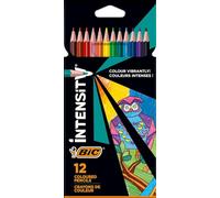 BIC Intensity Crayons de couleur triangulaires, crayons de couleur, 12 couleurs, dans un étui carton, mine incassable et sans bois