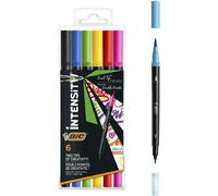 BIC Intensity Dual Tip Boîte de 6 feutres d’écriture pointe fine + pinceau