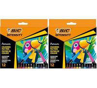 BIC Intensity - Feutre de Coloriage Pointe Conique Fine pour un Tracé Précis ou Large avec Corps Noir Mat - Couleurs Assorties, Pochette de 12 (Lot de 2)