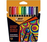 BIC Intensity - Feutre de Coloriage Pointe fine et Corps Noir Mat - Couleurs assorties, Pochette de 12