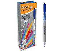 BIC Intensity Feutres d'écriture Pointe Moyenne (0,8 mm) et Corps métallisé - Bleu foncé, Boîte de 12