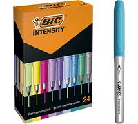BIC Intensity Fine et BIC Intensity Fine Metallic Marqueurs Permanents Pointe Fine - Couleurs Assorties, Boîte de 24
