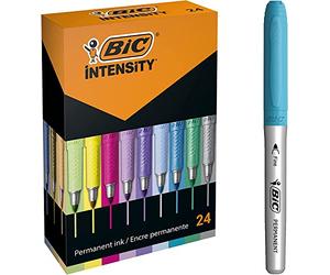 BIC Intensity Fine et BIC Intensity Fine Metallic Marqueurs Permanents Pointe Fine - Couleurs Assorties, Boîte de 24