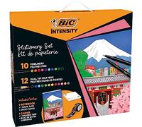 BIC Intensity Kit de Papeterie thème Japonais avec Feutres à Pointe Fine, Feutres à Double Pointe, Rouleau Adhésif, Notes Adhésives, Carnet - Couleurs assorties, Set de 25 pièces
