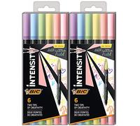 BIC Intensity Lot de 12 feutres de coloriage à double pointe avec pointe fine de 0,7 mm et pinceau flexible dans les tons pastel