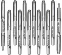 Bic Intensity Lot De 12 Marqueurs Permanents Métallisés À Pointe Fine Avec Pointe Ogive Pour Arts, Artisanat, Papier, Carton, Surfaces Foncées, Noires Et Poreuses [Encre Argentée]