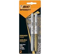 BIC Intensity Marqueur Indélébile Métallique Pointe Incurvée Fine et Corps Métallisé - Couleurs métallisées assorties, Blister de 2
