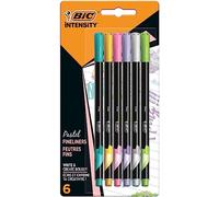 BIC Intensity Stylo Feutre d'écriture Pointe Fine et Corps Noir Verni - Couleurs assorties pastel, Blister de 6