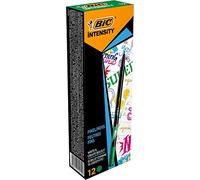 BIC Intensity Stylo Feutre d'écriture Pointe Fine et Corps Noir Verni - Vert intense, Boîte de 12