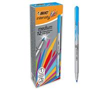 BIC Intensity Stylo Feutre d'écriture Pointe Medium et Corps métallisé - Bleu clair, Boîte de 12