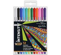 BIC Intensity Stylo Feutre d'écriture Pointe Medium et Corps métallisé - Couleurs assorties, Pochette de 12