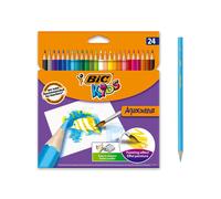 BIC Kids Aquacouleur Crayons de Couleur Aquarellables (Effet Peinture) - Couleurs Assorties, Etui Carton de 24