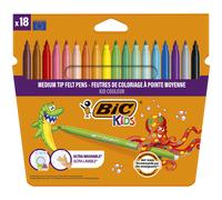 BIC Kids Kid Couleur Feutres de Coloriage à Pointe Moyenne - Couleurs Assorties, Etui Carton de 18