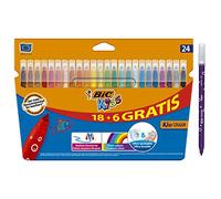 BIC Kids Couleur Feutres de Coloriage pour Enfants, Pointe Moyenne - Couleurs Assorties, Etui Carton de 18+6