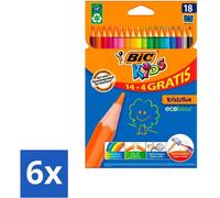 Bic Kids - Crayons de couleur - Couleurs variées - Eco - Evolution - 18 crayons - Pack avantage - 6 pièces