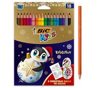 BIC Kids Evolution Crayons de Couleur Edition Limitée de Noël - Couleurs Assorties, Blister de 18