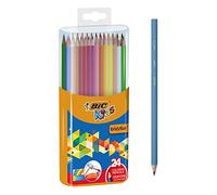 BIC Kids Evolution ECOlutions Crayons de Couleur - Coloris Assortis, Boîte Refermable de 24