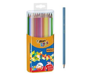 BIC Kids Evolution ECOlutions Crayons de Couleur - Coloris Assortis, Boîte Refermable de 24