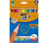 BIC Kids Evolution ECOlutions Crayons de Couleur - Coloris Assortis, Etui Carton de 18