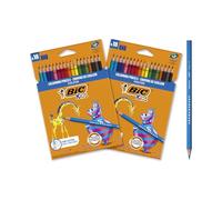 BIC Kids Evolution ECOlutions - Crayons de Couleur Eco-responsables - Couleurs Assorties, Lot de 2 Etuis en métal de 18