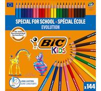 BIC Kids Evolution ECOlutions - Crayons de Couleur Extra-Résistants - Coloris Assortis, Classpack de 144