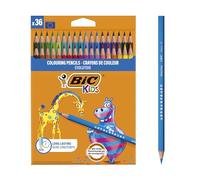 BIC Kids Evolution ECOlutions Crayons de Couleur pour enfants - Couleurs Assorties, Etui Carton de 36