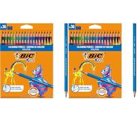 BIC Kids Evolution ECOlutions Crayons de Couleur pour enfants - Couleurs Assorties, Etui Carton de 36 (Lot de 2)