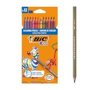 BIC Kids Evolution Stripes Crayons de Couleur Enfant, Couleurs vives et intenses, Idéal pour dessiner et colorier - Couleurs assorties, Lot de 12