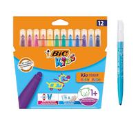 BIC Kids Kid Couleur Bébé Feutres de Coloriage à Pointe Large - Couleurs Assorties, Etui Carton de 12