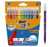 BIC Feutres de coloriage Kid Couleur à pointe moyenne – Couleurs assorties – Étui carton 10+2