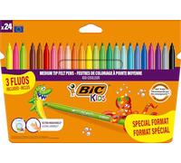 BIC Kids Kid Couleur Feutres de Coloriage à Pointe Moyenne - Couleurs Assorties, Etui Carton Format Spécial de 24