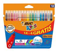 BIC Kids Kid Couleur, Feutres de Coloriage Enfant à Pointe Moyenne, Couleurs Assorties, Etui Carton de 18