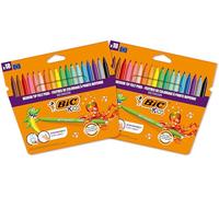 BIC Kids Kid Couleur - Feutres de Coloriage Lavables à Pointe Moyenne - Couleurs Assorties, Lot de 2 Etuis Carton de 18