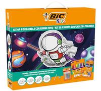 BIC Kids Kit de coloriage jouets gonflables motifs cosmos - 12 crayons de couleur Evolution, 12 stylos feutres Kid Couleur, 6 colles pailletées, 4 jouets gonflables à colorier, set de 34