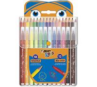 BIC Kids Kit de Coloriage, Parfait pour les Enfants, 18 Crayons de Couleur, 12 Feutres de Coloriage, Etui réutilisable de 30
