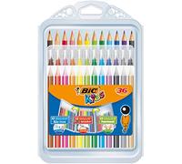 BIC Kids Kit de Coloriage pour Enfants - 8 Feutres/8 Crayons de Couleur/12 Craies, Etui Plastique de 36