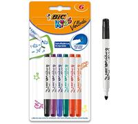 BIC Kids Mini Velleda Feutres Effaçables à Sec Pointe Conique Fine - Couleurs Assorties, Blister de 6