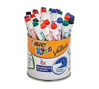 BIC Kids Mini Velleda Feutres Effaçables à Sec Pointe Conique Fine - Couleurs Assorties, Pot de 24 Feutres