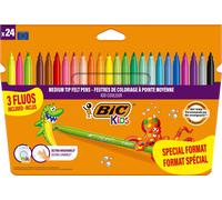 BIC Kids Set de feutres Kid Couleur Feutres de coloriage Peinture 24 couleurs lavables y compris couleurs fluo Carton Etui 5 ans de créativité
