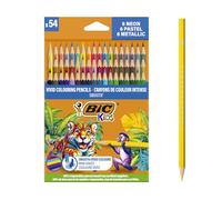BIC Kids Smooth Crayons de couleur fabriqués avec 100% de bois sourcé de manière responsable - Couleurs standard, métallique, pastel et néon assorties, Pack de 54