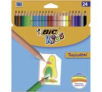 BIC KIDS Tropicolors Crayons de Couleur - Couleurs Assorties, Fabriqués Sans Bois - Etui de 24