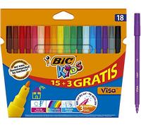 BIC Kids Visa Feutres de Coloriage à Pointe Fine - Couleurs Assorties, Etui Carton de 15+3