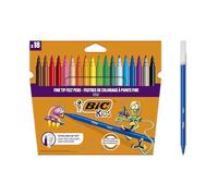 BIC Kids Visa Feutres de Coloriage à Pointe Fine, Lavables, Encre à base d'eau - Couleurs Assorties, Etui Carton de 18