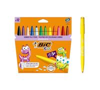 BIC Kids Visacolor XL Feutres de Coloriage à Pointe Large, Lavables, Encre à base d'eau - Couleurs Assorties, Etui Carton de 12