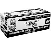 BIC Kids Visacolor XL Feutres de Coloriage pour Enfants, Pointe Large, Lavables - Noir, Boîte de 12 feutres